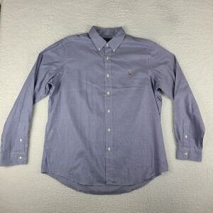 Polo Ralph‎ Lauren Dress Shirt Mens XL Blue White Mini Check Cotton Button Up